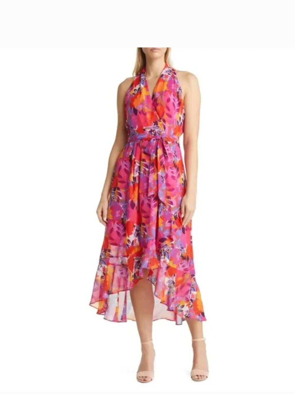 Julia Jordan HALTER NECK HIGH LOW DRESS Fuchsia Floral Size 2